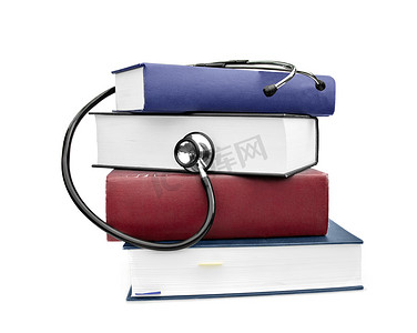 医学健康书籍和听诊器
