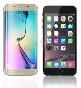 金铂三星 Galaxy S6 Edge 和深空灰色 Apple iPhone