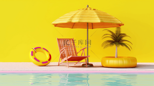 3D夏天沙滩和遮阳伞