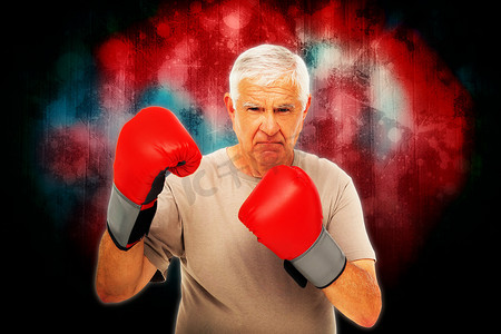 一位坚定的高级拳击手肖像的合成图像