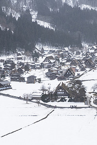 冬季的世界遗产白川乡村，日本