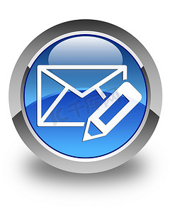 电子邮件图标摄影照片_编辑电子邮件图标有光泽的蓝色圆形按钮