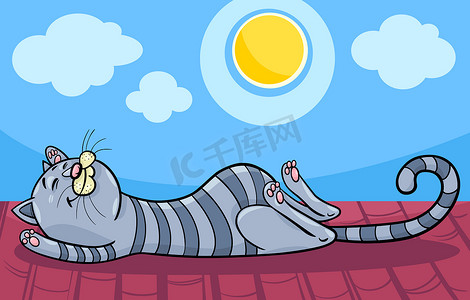 卡通小猫睡觉摄影照片_睡觉的猫卡通插图