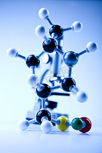 实验图标摄影照片_生物化学和原子，明亮的现代化学概念