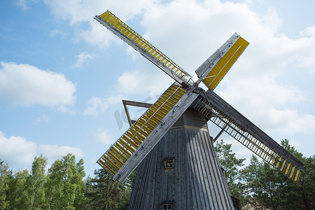 农业风车摄影照片_Poland.Old 风车在波美拉尼亚博物馆