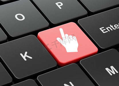 社会网络概念： 计算机键盘背景上的鼠标光标