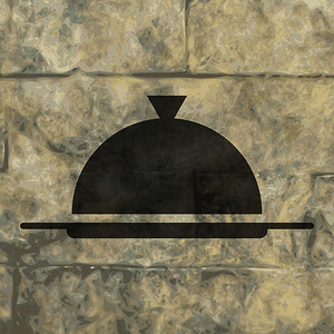具有抽象背景的餐厅钟形图标平面设计