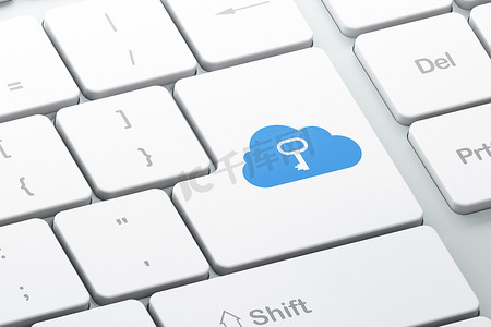 云网络概念： 云与计算机键盘背景上的键