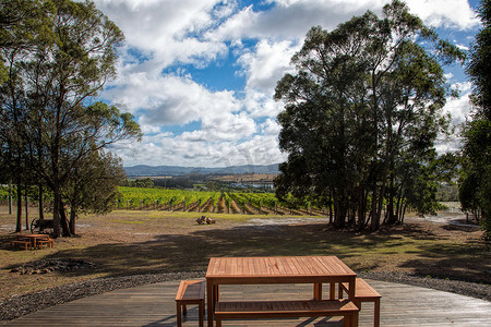 酒厂的野餐长椅，可欣赏葡萄园美景，塔斯马尼亚