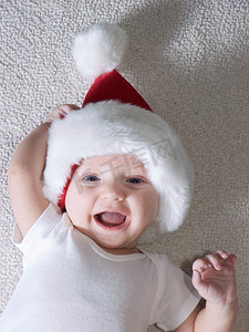 圣诞帽的婴儿摄影照片_圣诞宝贝