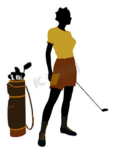 非洲裔美国女高尔夫球手插画剪影