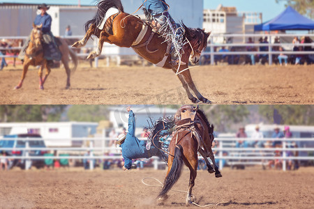 Cowboy 和 Bucking Saddle 野马拼贴画