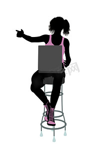 用插画摄影照片_女运动员在凳子上用电脑插画剪影
