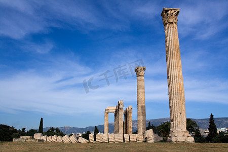希腊雅典奥林匹亚宙斯古庙蓝天 bac