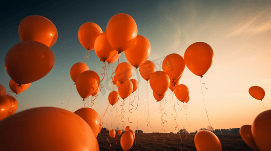 气球圆矩形摄影照片_天空中的橙色气球