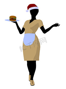 非洲裔美国女服务员插画剪影
