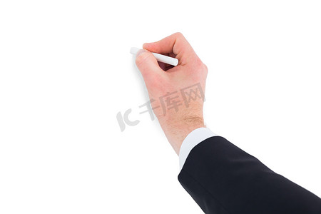 商人用白色粉笔书写的手
