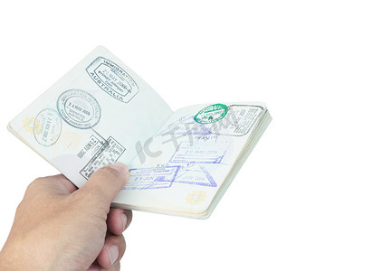 白色背景上的护照印章和手