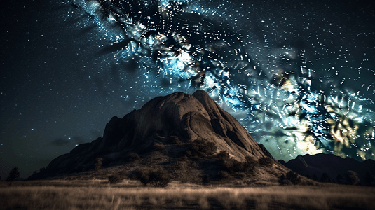 星夜摄影照片_星夜中的岩石山