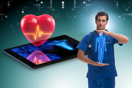 心脏监测摄影照片_远程监测心脏病的远程医疗概念