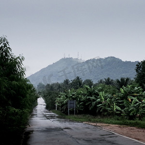 有下雨的天空的湿路