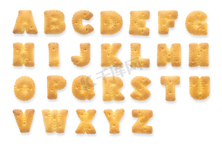 英文字母，26 个孤立的饼干饼干字母拼贴