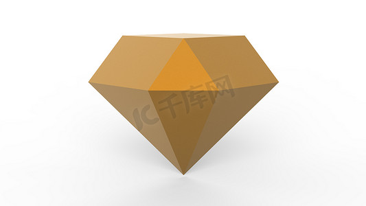 橙色钻石透明宝石水晶 3d 浅蓝色钻石和浅灰色背景上的深色。