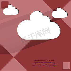 网络视频媒体图标摄影照片_平面几何抽象背景上的云下载应用程序 Web 图标