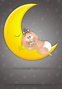 宝贝晚安摄影照片_宝宝睡在月亮上