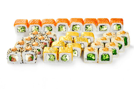 白色背景的日式派对寿司卷