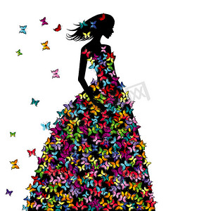 女人穿着蝴蝶裙的剪影