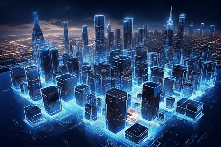 综合城市背景图片_高科技城市综合数据链路信号传输蓝色科幻场