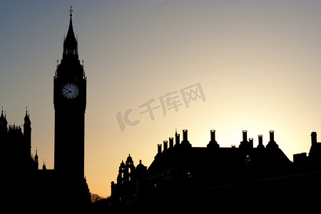 英国大本钟摄影照片_大本钟的日落