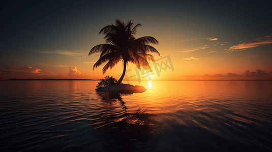 日落时靠近水体的棕榈树
