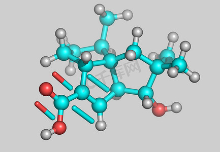 带原子的 Pentalensäure 分子模型