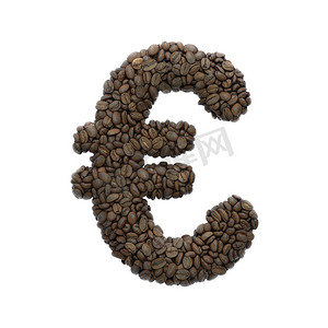 咖啡欧元货币符号 — 3d商业烤豆符号 — 适用于咖啡、能量或失眠相关主题