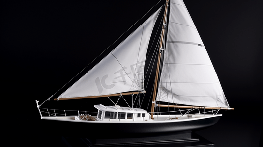 黑白帆船小船比例尺模型