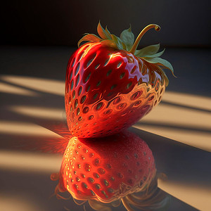 多汁口味摄影照片_桌上闪亮多汁草莓的 3d 图像