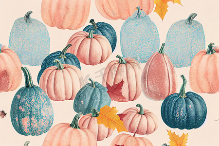 淡彩蔬菜摄影照片_淡粉色和蓝色的秋季图案