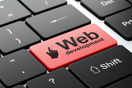 Web 设计概念： 计算机键盘背景上的鼠标光标和 Web 开发