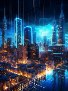物联网大数据背景图片_科技城市信号数据传输物联网世界背景