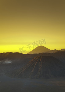 印度尼西亚爪哇布罗莫的火山，色彩鲜艳的生动主题