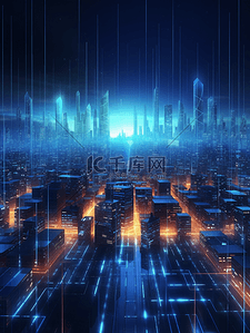 科幻城市背景图片_科技城市信号数据传输物联网世界背景