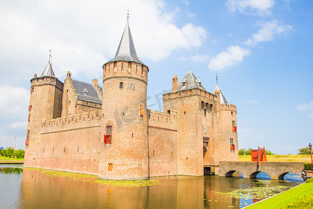垃圾分类文化墙摄影照片_中世纪城堡，Muiderslot，Muiden，荷兰