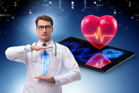 心脏监测摄影照片_远程监测心脏病的远程医疗概念
