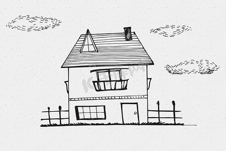 手绘云房子摄影照片_手绘房子的合成图像