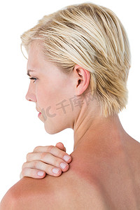 肩痛摄影照片_肩痛的女人