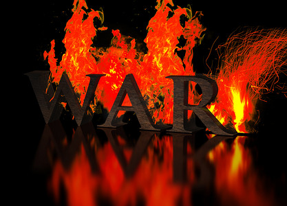 垃圾金属字母在火焰中写战争
