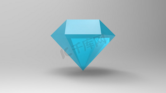 钻石透明宝石水晶 3d 浅蓝色钻石和浅灰色背景上的深色。