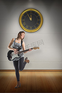 年轻漂亮女孩弹吉他的合成图像